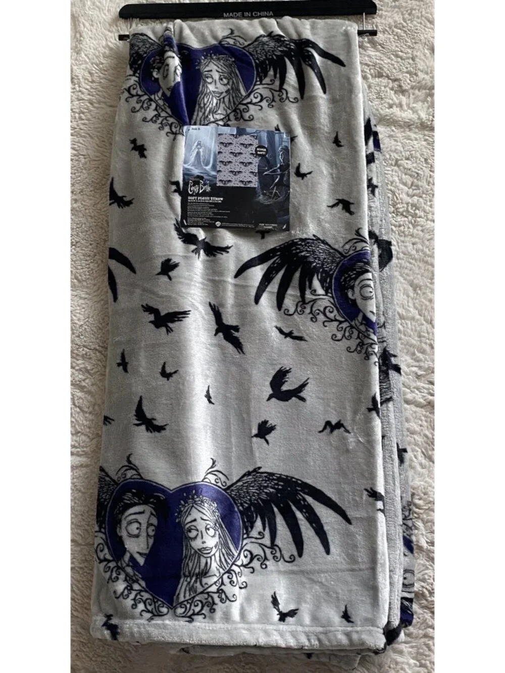 TIM BURTONS CORPSE BRIDE & Victor SOFT PLUSH THROW 50” X 70” Halloween Grey NEW